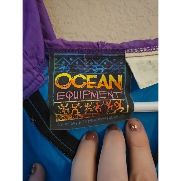 Vintage Ocean Equipment Blue 1/2 Zip Hooded Windbreaker Jacket Womans Sz Medium - Picture 5 of 6